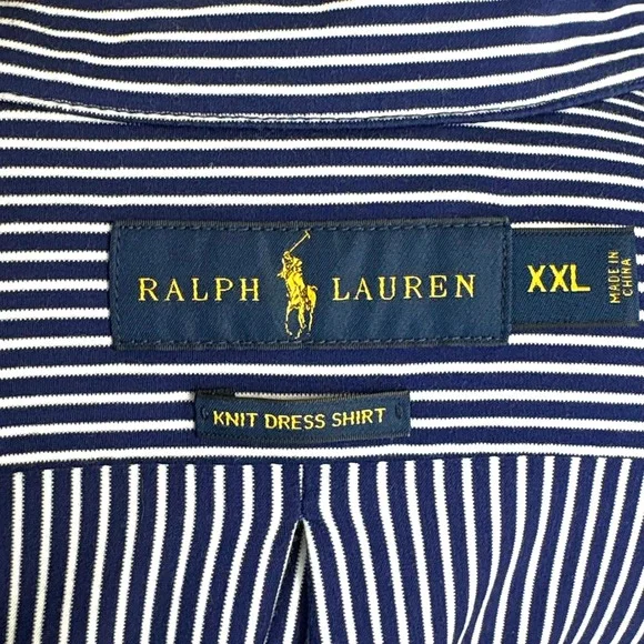 Ralph Lauren Mens XXL Knit Dress Shirt Blue White Striped Long Sleeve - Picture 5 of 6